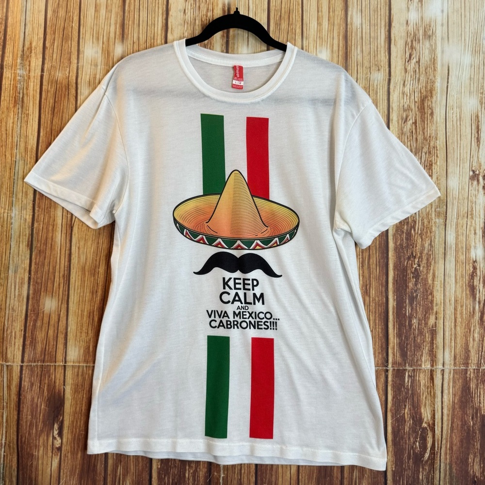 Tees Men’s Short Sleeve Crew Neck Viva Mexico White Tee Size Large